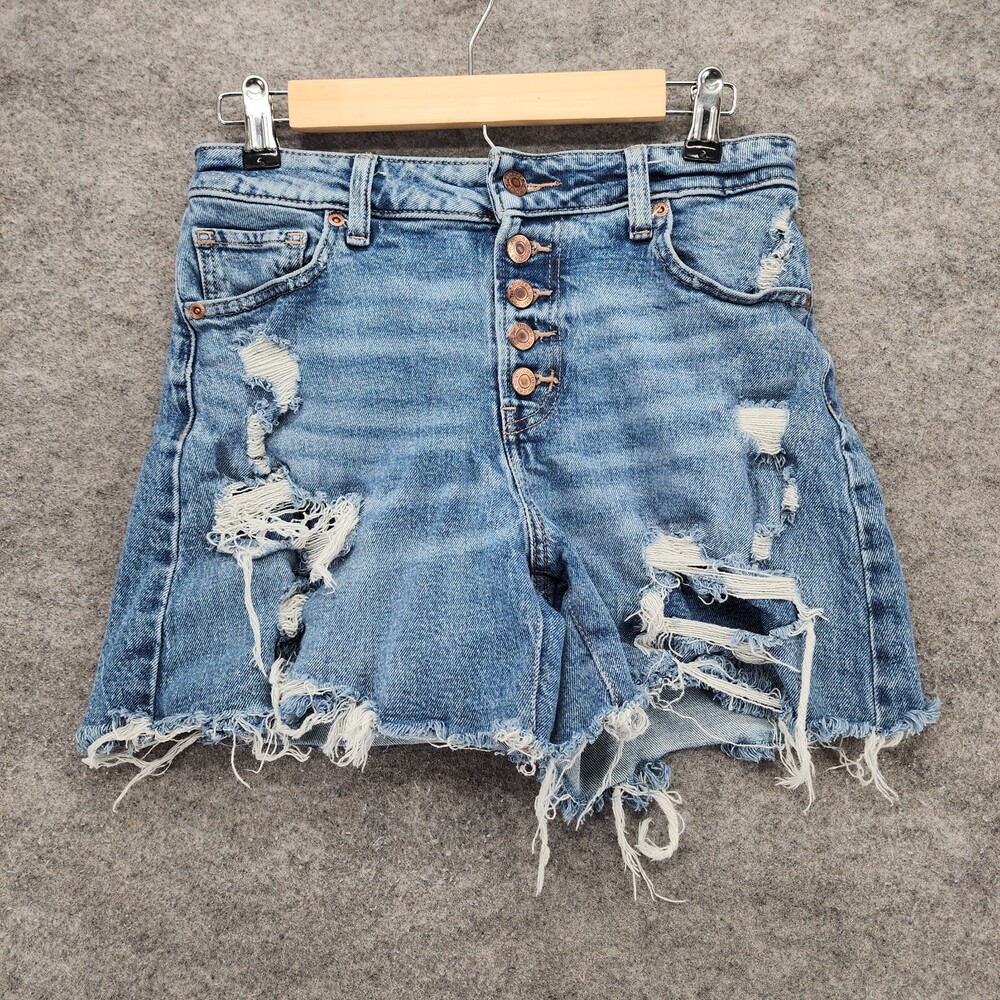 Maurices Shorts Womens 6 Button Fly Distressed Blue Denim Cut Off